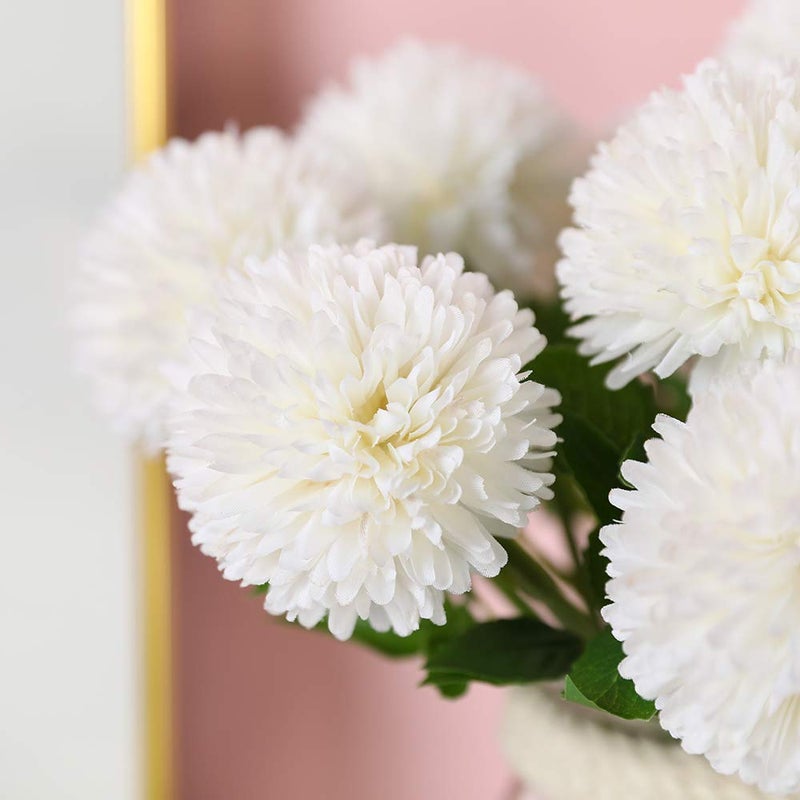 Floweroyal 12pcs Artificial Chrysanthemum Ball Flowers Silk Hydrangea Bridal Wedding Bouquet for Home Garden Party Office Coffee House Decoration (Cream White) - Image 2